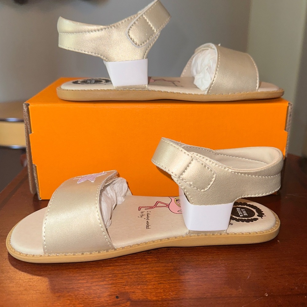 Livie & Luca Pio‎ Metallic Champagne Leather Sandals Girl Size 12 Toddler NIB - Picture 5 of 12